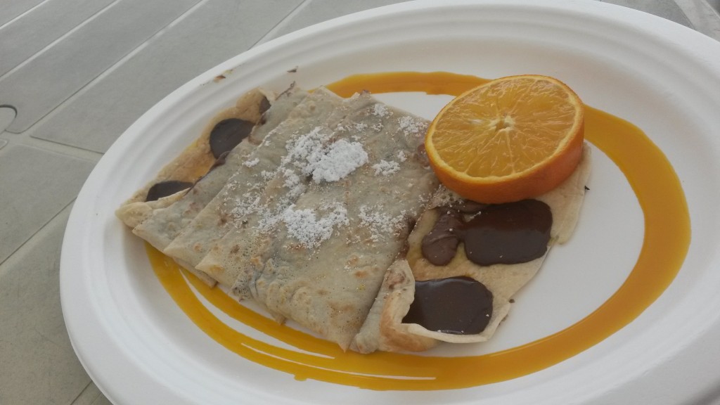 Enjoyed chocolate orange crepes while others got drenched riding